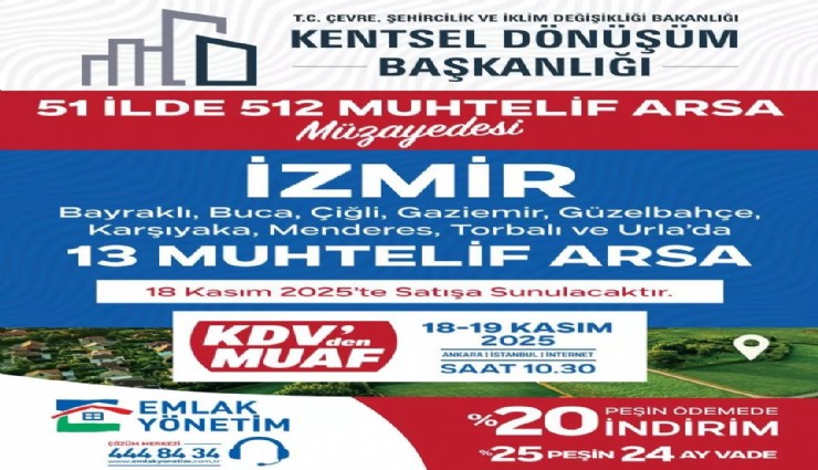 İzmir’de 13 arsa satışa sunulacak: KDV muafiyeti ve peşin ödemede indirim