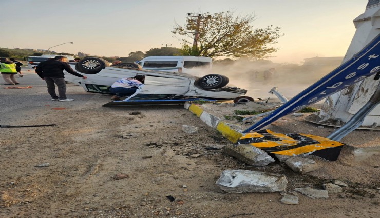 Takla atarak hurdaya dönen araçta gelin ve kaynana yaralandı