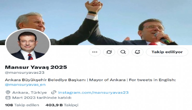 Mansur Yavaş'ın X hesabı, Ekrem İmamoğlu için kullanılacak