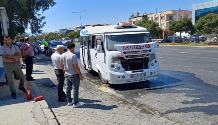 Aydın’da yolcu minibüsü yanmaya başladı: Yangın büyümeden söndürüldü
