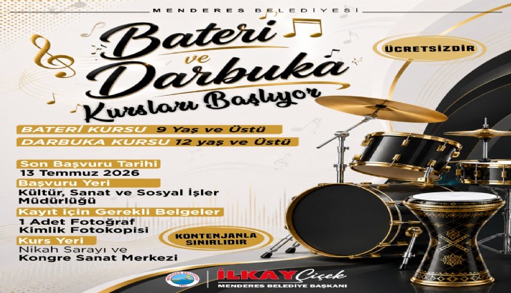 Menderes'te bateri ve darbuka kursları başlıyor