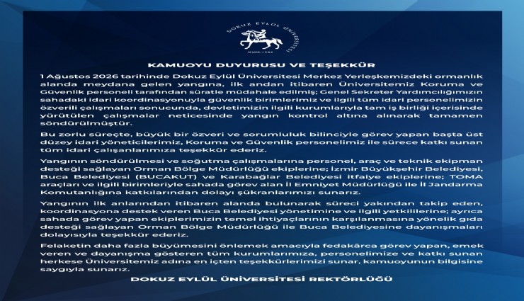 DEÜ'den yangın açıklaması: Destek veren kurumlara teşekkür
